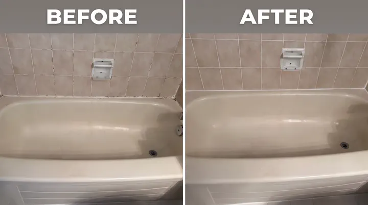 Before and after of bathtub silicone recaulking
